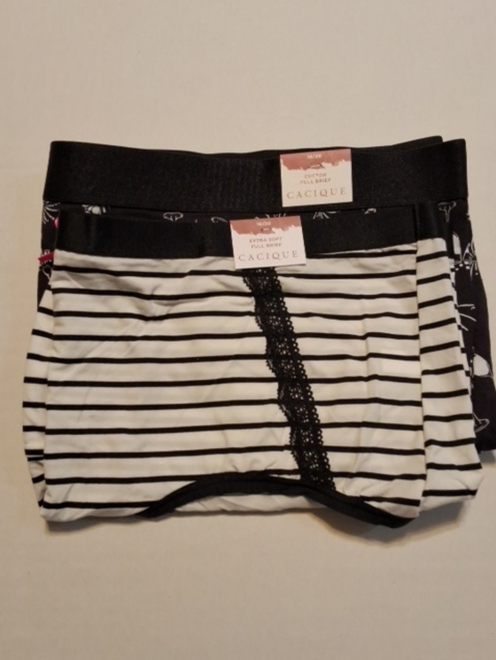 Cacique Black & White Striped Lace-Trim Briefs - 2 Pack